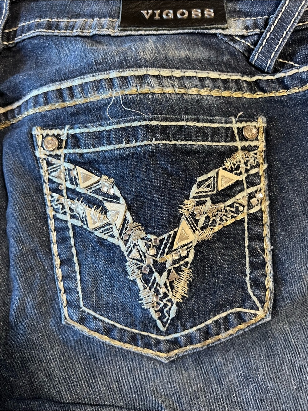 Vigoss Dark Blue Flare Jeans - Wide Leg Denim - Picture 7 of 8